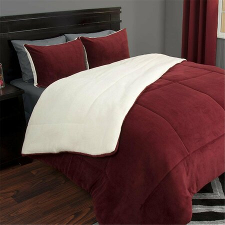 DAPHNES DINNETTE Sherpa & Fleece Comforter Set , Burgundy - 3 Piece DA3238794